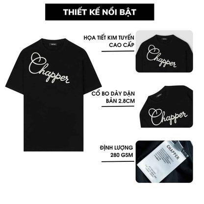 Áo thun nam nữ CHAPPER thêu slogan chéo, định lượng 280gsm thoáng mát, form unisex - APCP045