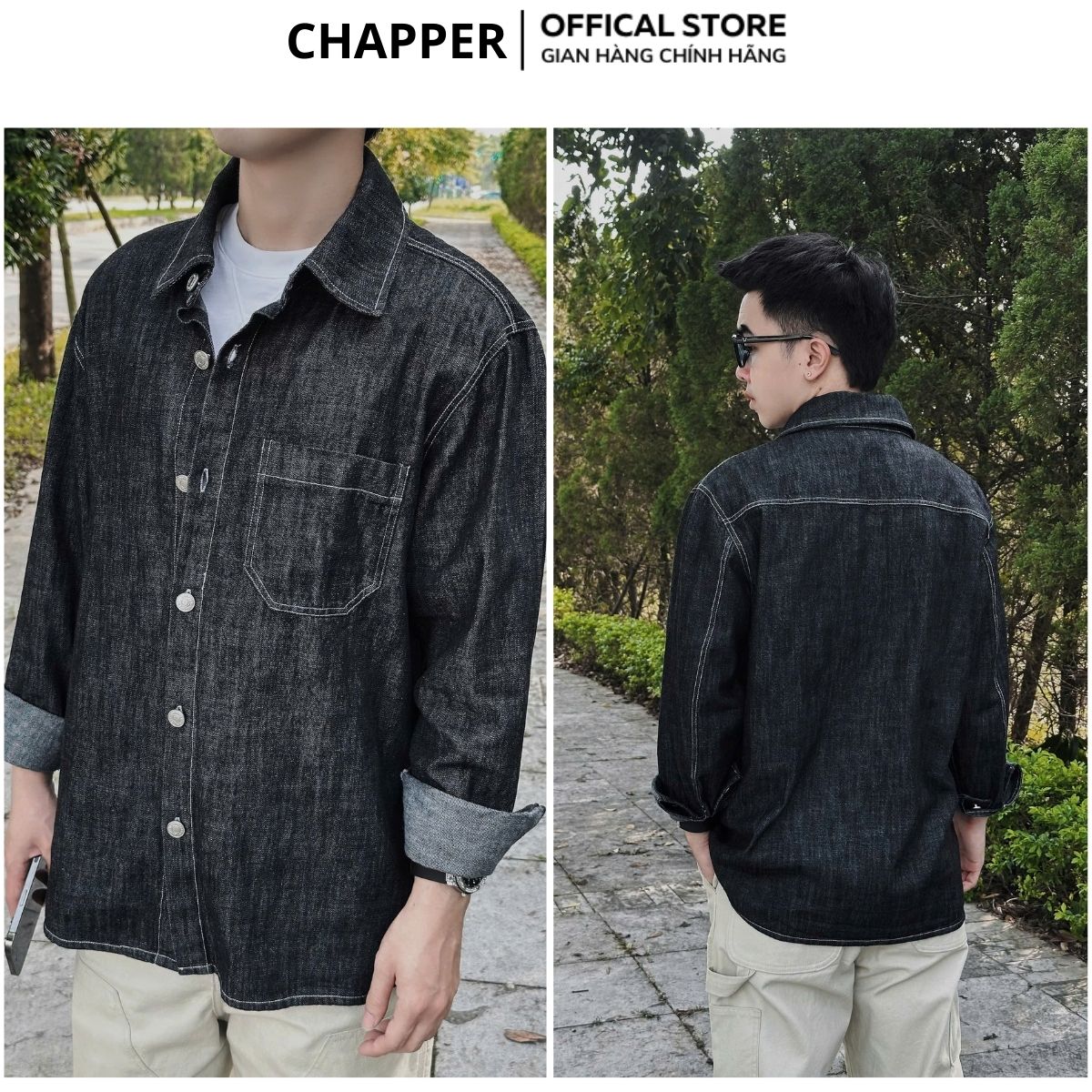 Áo sơ mi Denim nam CHAPPER cao cấp, vải mềm mịn, không co rút, không phai màu - SMCP007