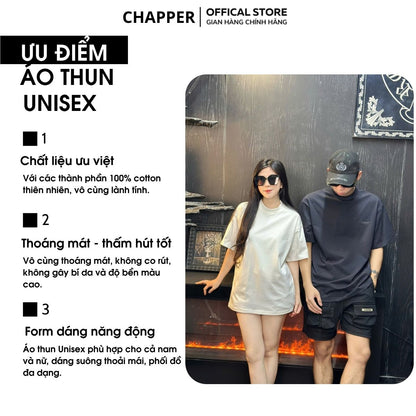 Áo thun nam nữ CHAPPER cổ tròn 7 màu thêu logo ngực, form Unisex  - APCP027
