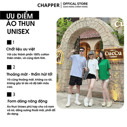 Áo thun nam nữ cổ tròn CHAPPER  hoạ tiết thêu Couture, vải cotton thoáng mát, form Unisex - APCP020
