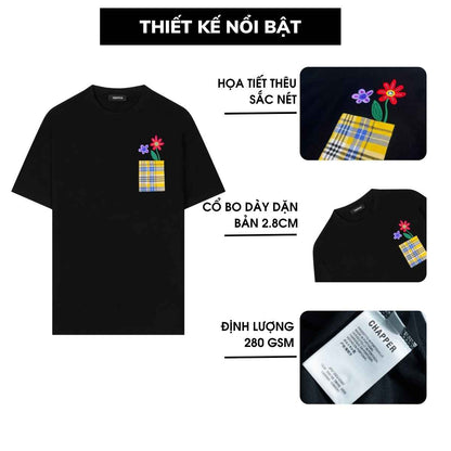Áo thun nam nữ CHAPPER túi thêu hoa, định lượng 280gsm thoáng mát, form unisex - APCP041