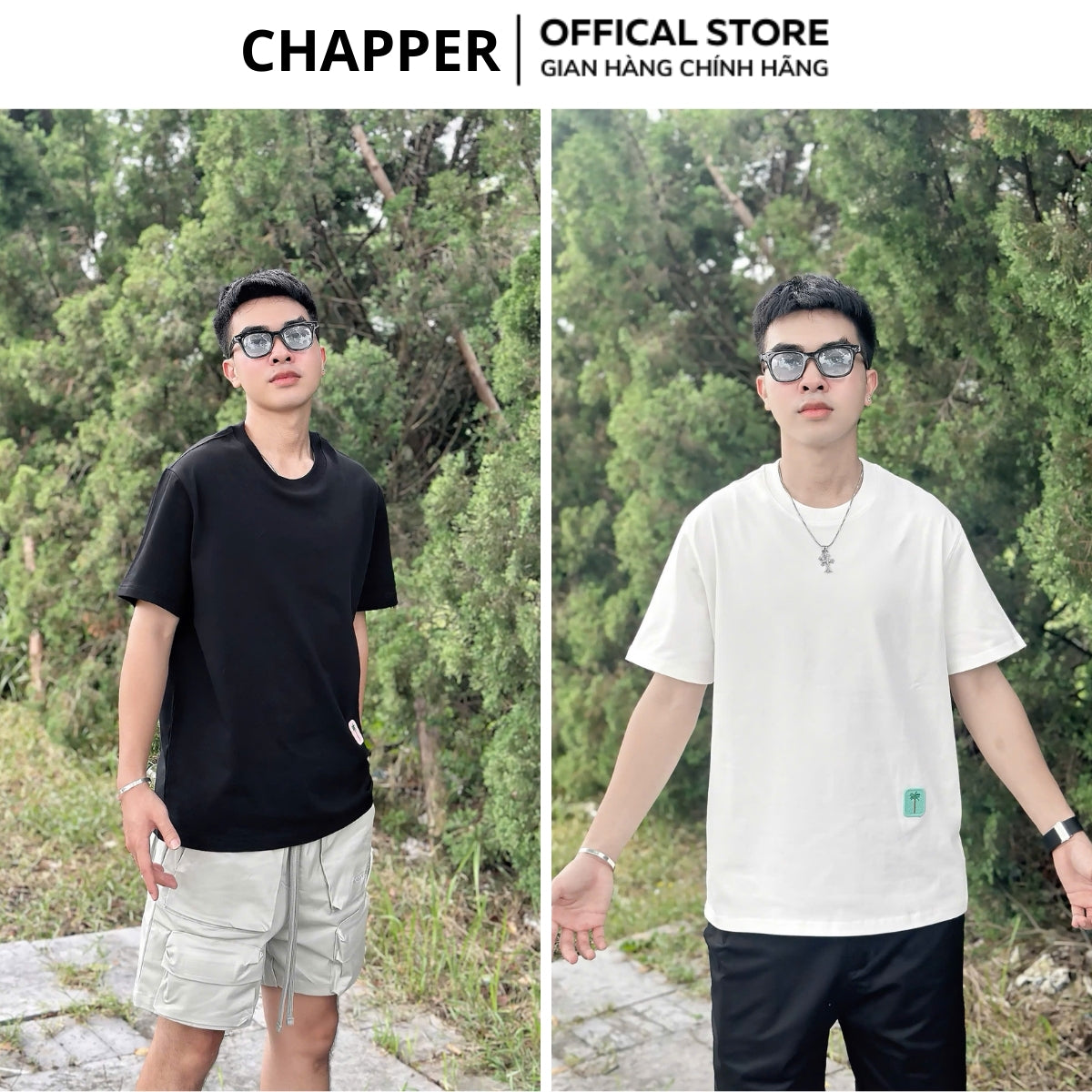 Áo thun nam nữ CHAPPER hoạ tiết thêu logo cây dừa cotton thoáng mát form Regular - APCP035