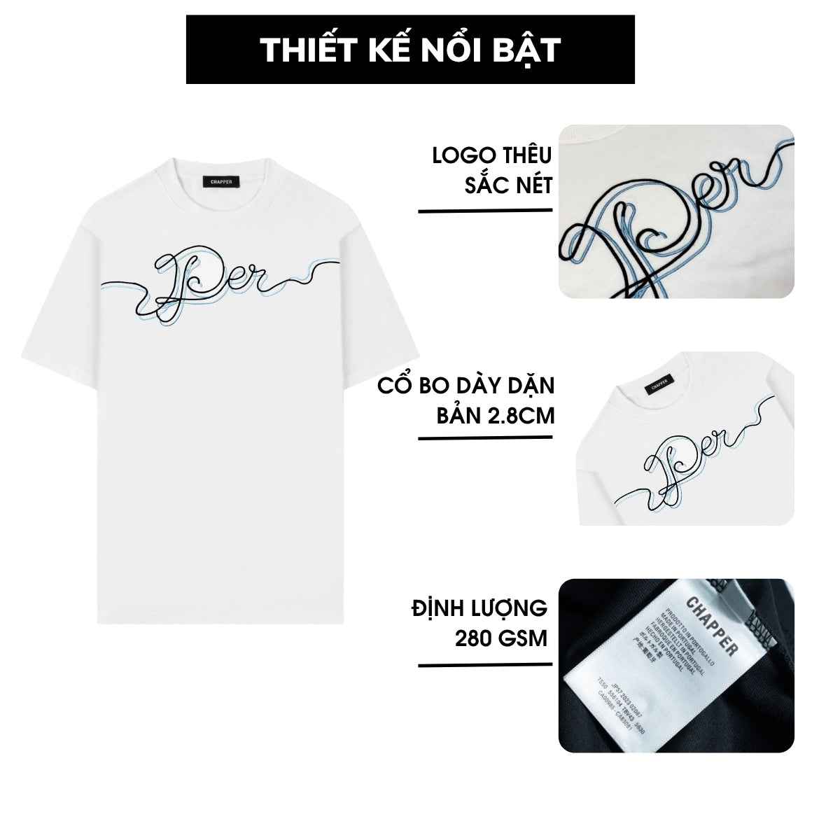 Áo thun nam CHAPPER Signature thêu chỉ đôi, định lượng 280gsm thoáng mát, form unisex - APCP42