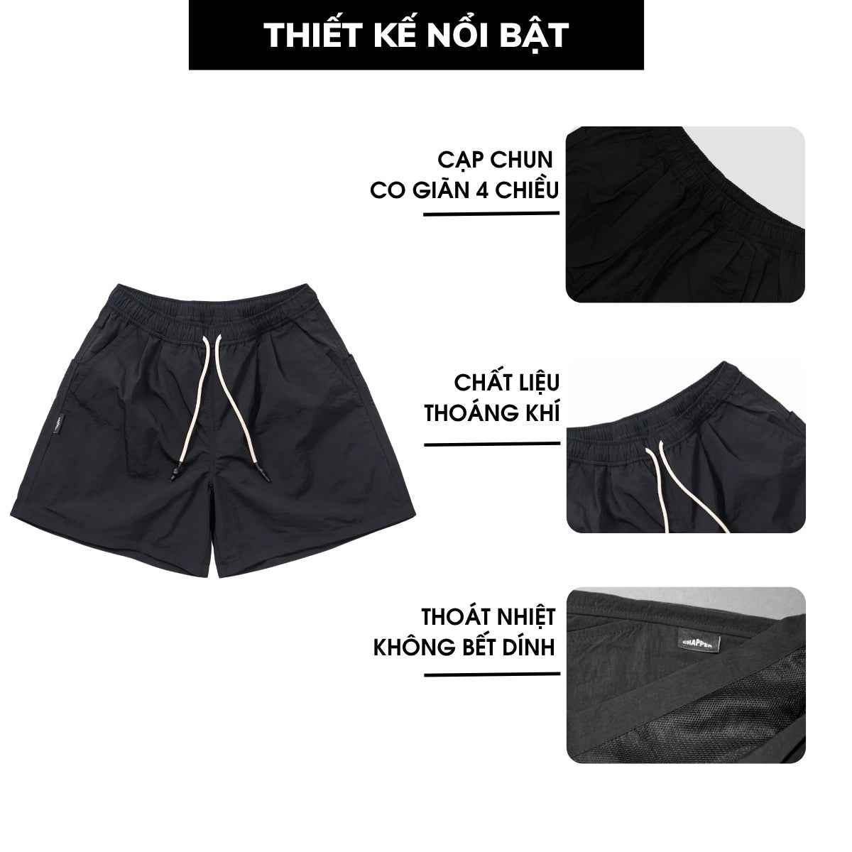 Quần short gió nhăn Chapper 2 lớp cao cấp, phiên bản classic- QSCP013