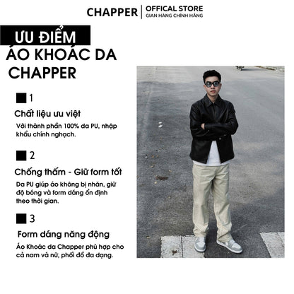 Áo khoác da PU CHAPPER cao cấp, dáng suông cổ điển | Jacket da - AKDCP002