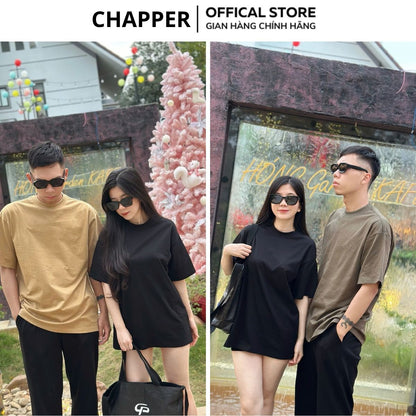 Áo thun nam nữ CHAPPER cổ tròn 7 màu thêu logo ngực, form Unisex  - APCP027