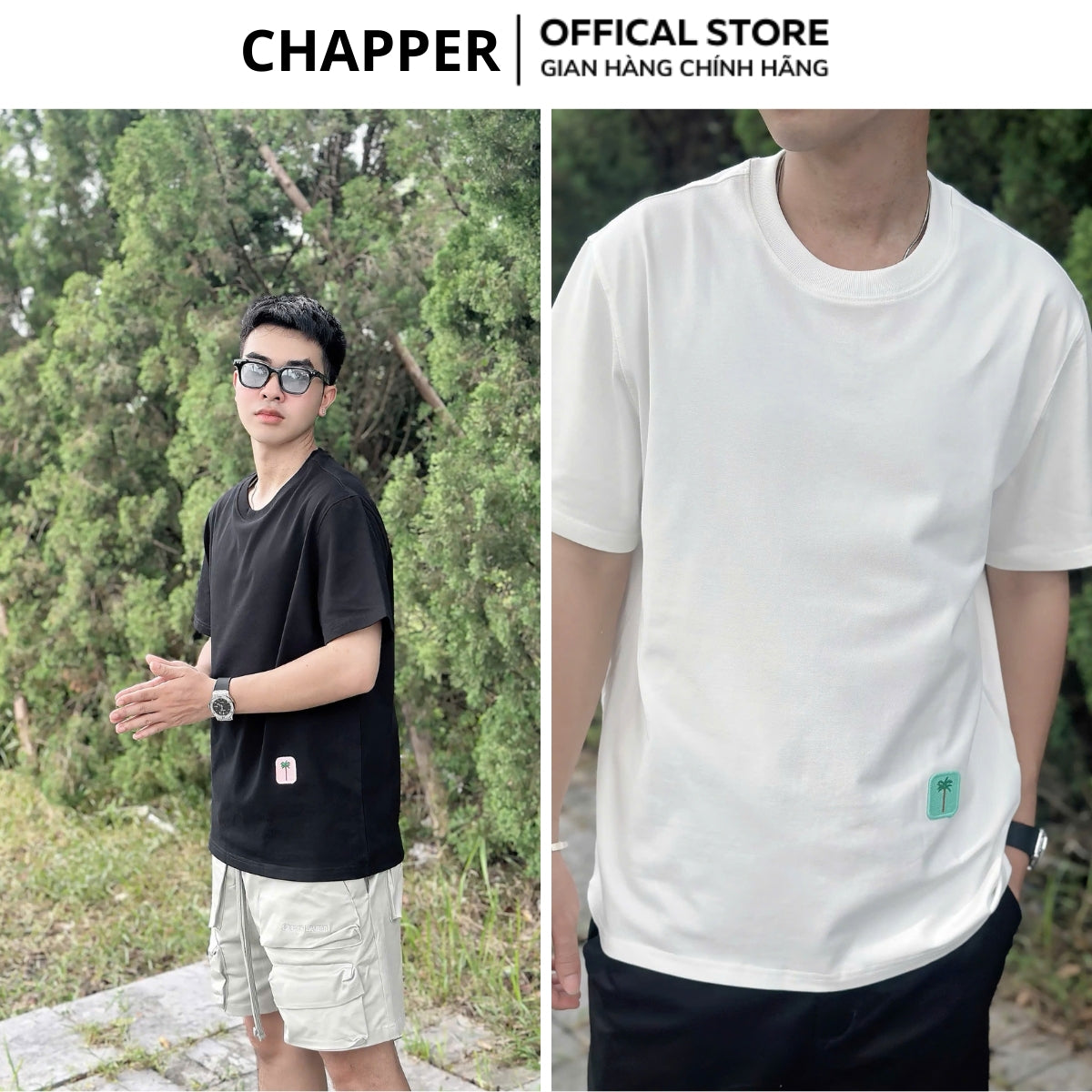 Áo thun nam nữ CHAPPER hoạ tiết thêu logo cây dừa cotton thoáng mát form Regular - APCP035