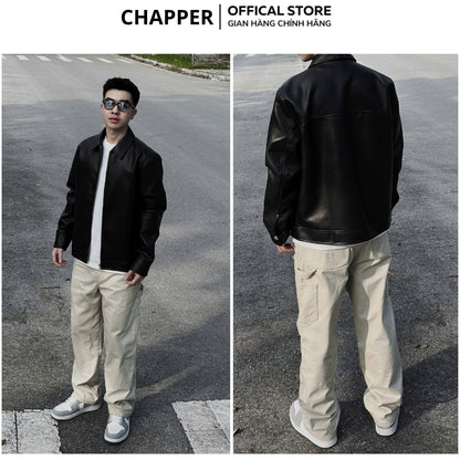 Áo khoác da PU CHAPPER cao cấp, dáng suông cổ điển | Jacket da - AKDCP002