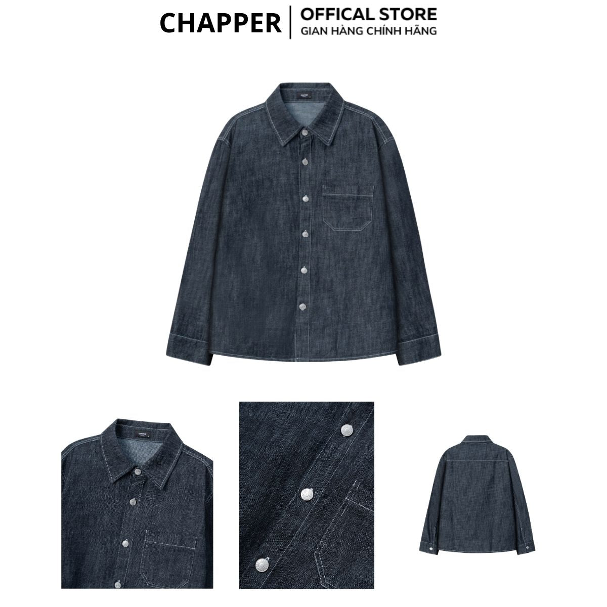 Áo sơ mi Denim nam CHAPPER cao cấp, vải mềm mịn, không co rút, không phai màu - SMCP007
