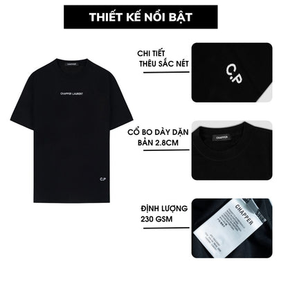 Áo thun nam nữ CHAPPER cổ tròn form unisex, thêu chữ ngực, sườn, vải cotton thoáng mát - APCP012