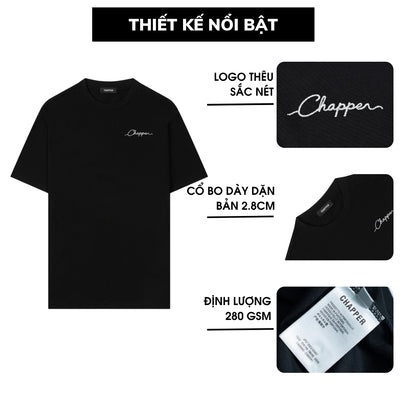 Áo thun nam nữ CHAPPER cao cấp logo chữ thêu kim tuyến - APCP038