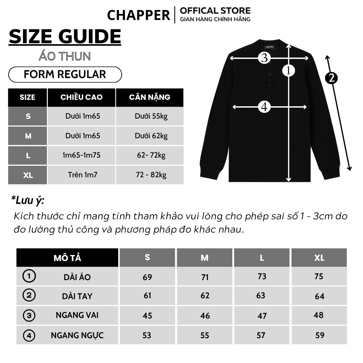 Áo thun nam dài tay CHAPPER cổ trụ chất vải thể thao cao cấp 350gsm, form Regular - ADCP002