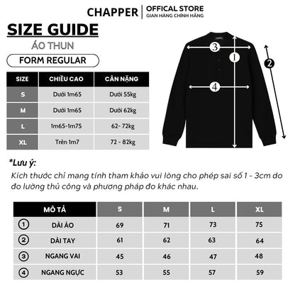 Áo thun nam dài tay CHAPPER cổ trụ chất vải thể thao cao cấp 350gsm, form Regular - ADCP002