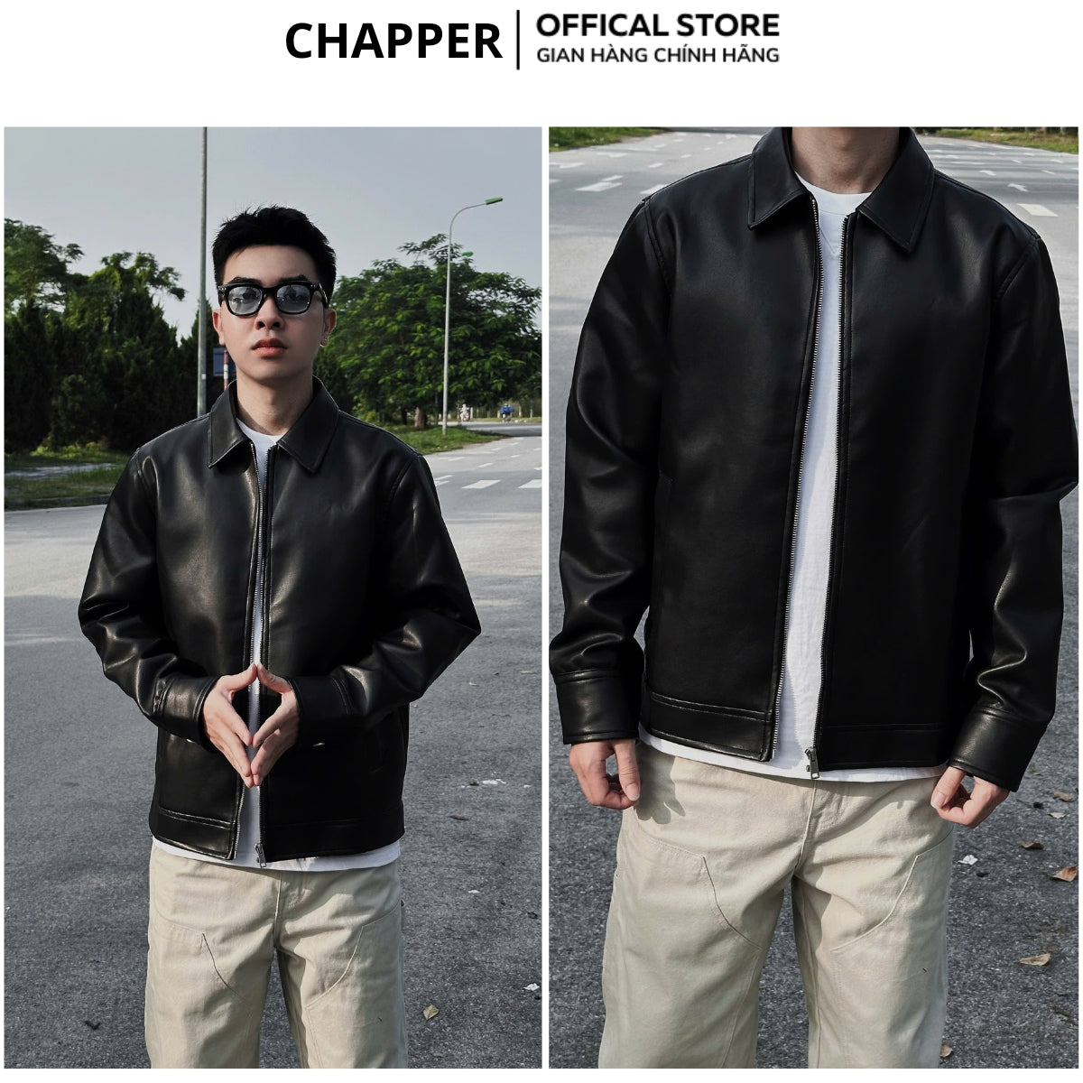Áo khoác da PU CHAPPER cao cấp, dáng suông cổ điển | Jacket da - AKDCP002