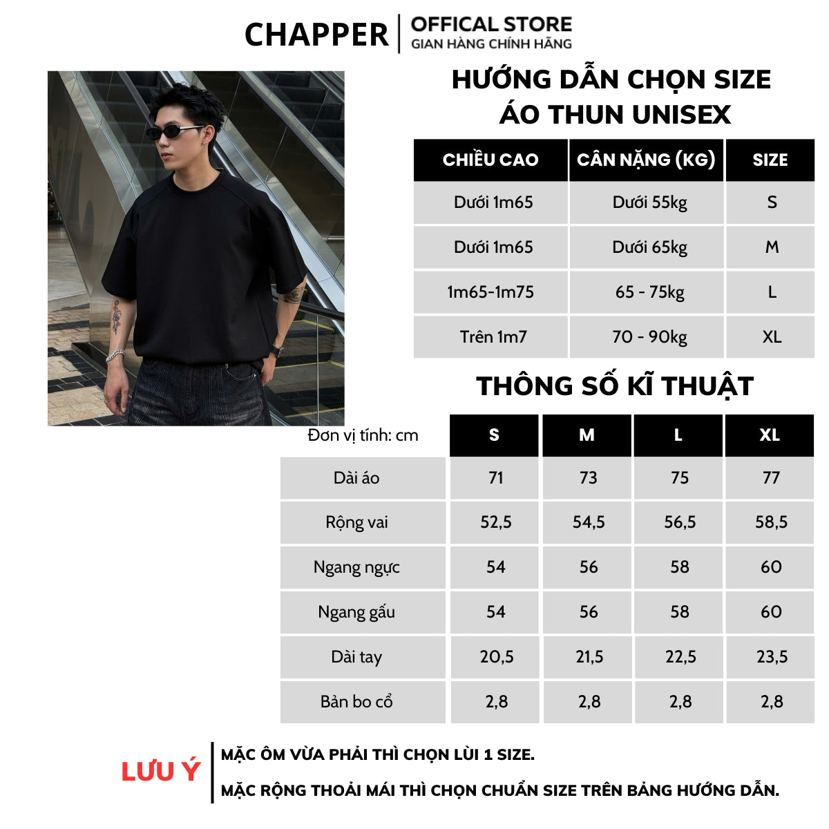 Áo thun CHAPPER vai chéo, cổ tròn form Unisex dấu khuyết điểm nam nữ, co giãn chống nhăn chính hãng 100% - APCP031