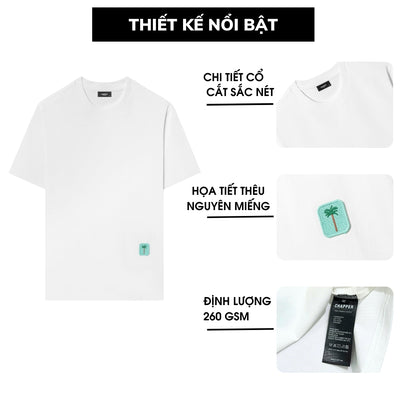 Áo thun nam nữ CHAPPER hoạ tiết thêu logo cây dừa cotton thoáng mát form Regular - APCP035