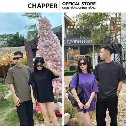 Áo thun nam nữ CHAPPER cổ tròn 7 màu thêu logo ngực, form Unisex  - APCP027