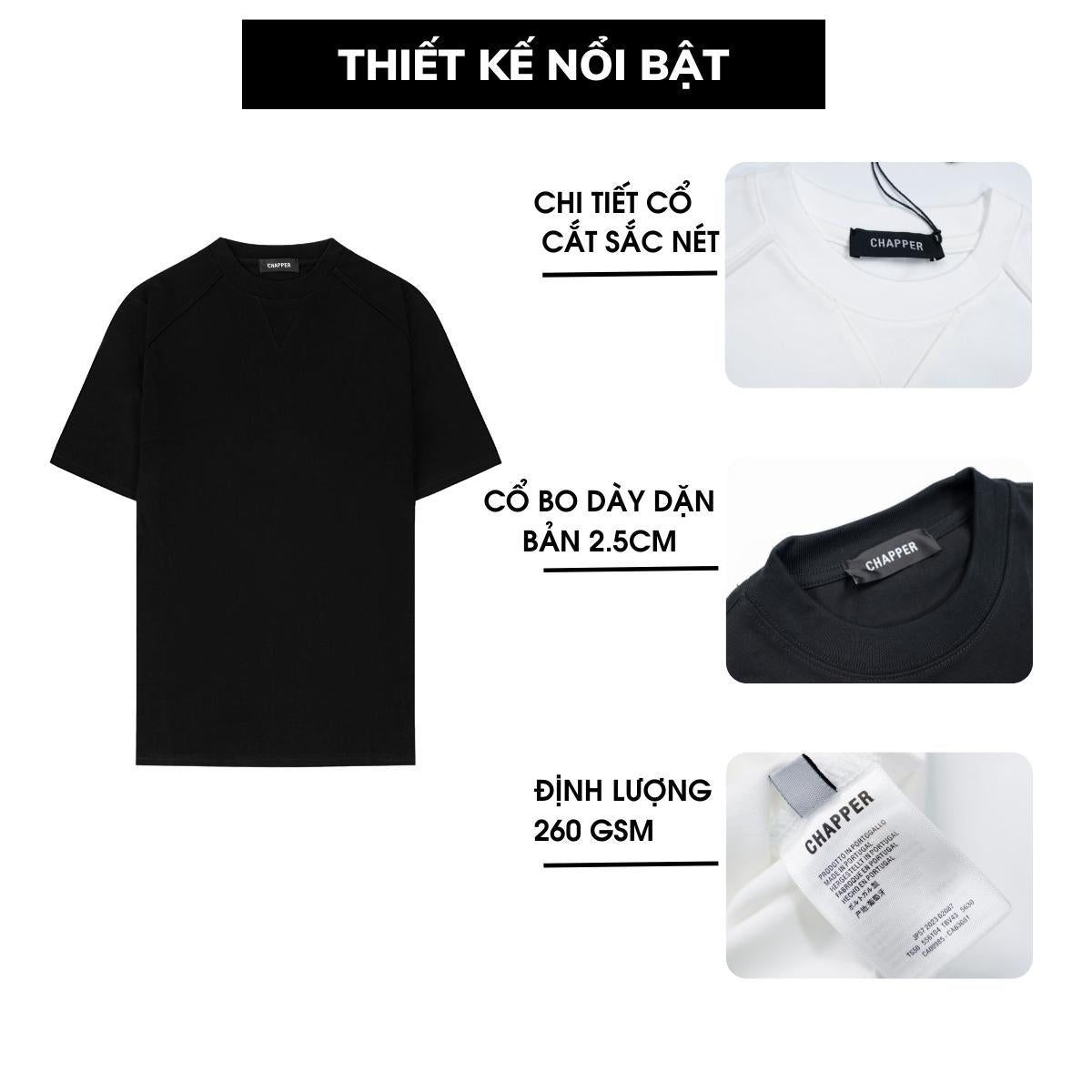 Áo thun nam nữ cổ tròn CHAPPER form Regular, vải cotton 260gsm thoáng mát - APCP006