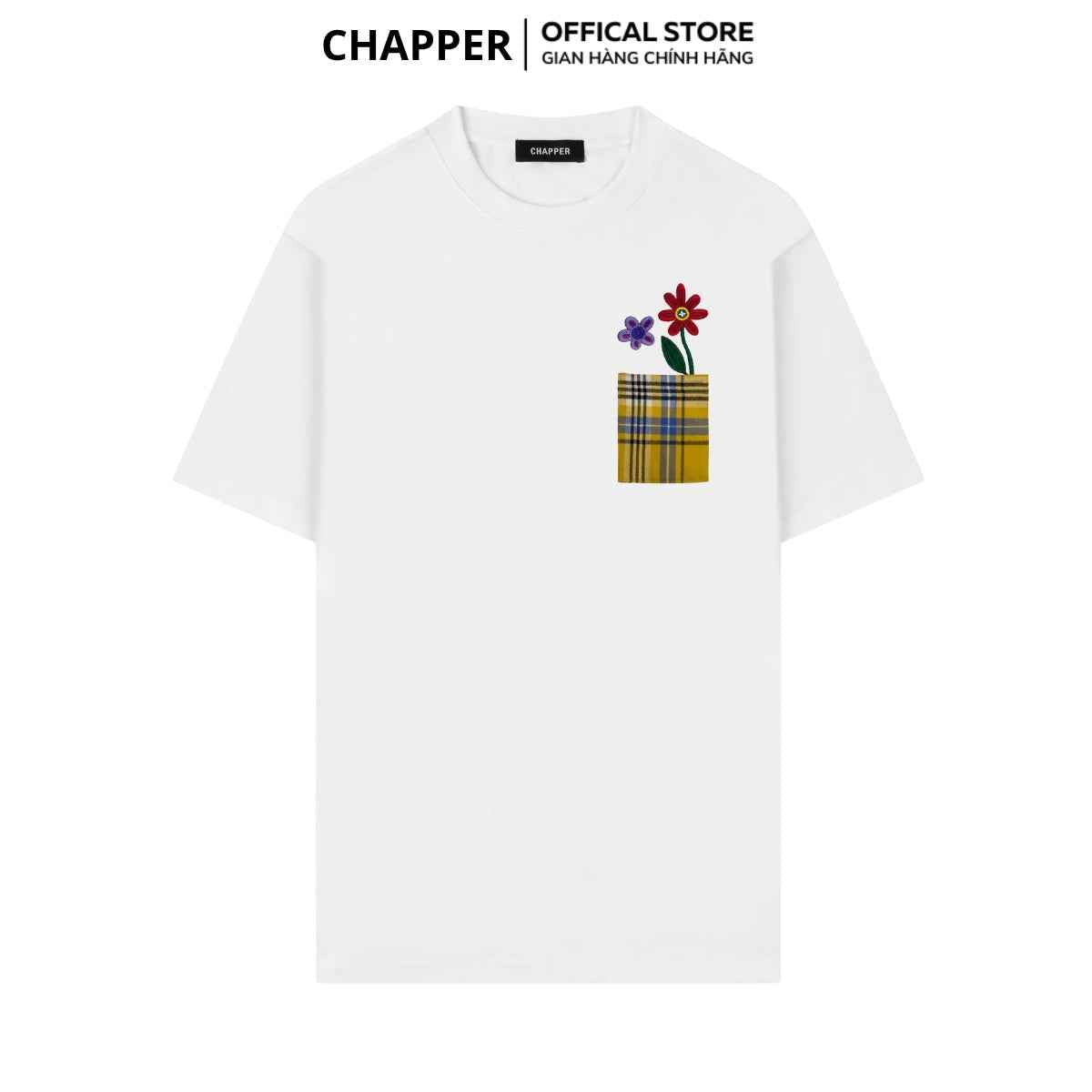 Áo thun nam nữ CHAPPER túi thêu hoa, định lượng 280gsm thoáng mát, form unisex - APCP041