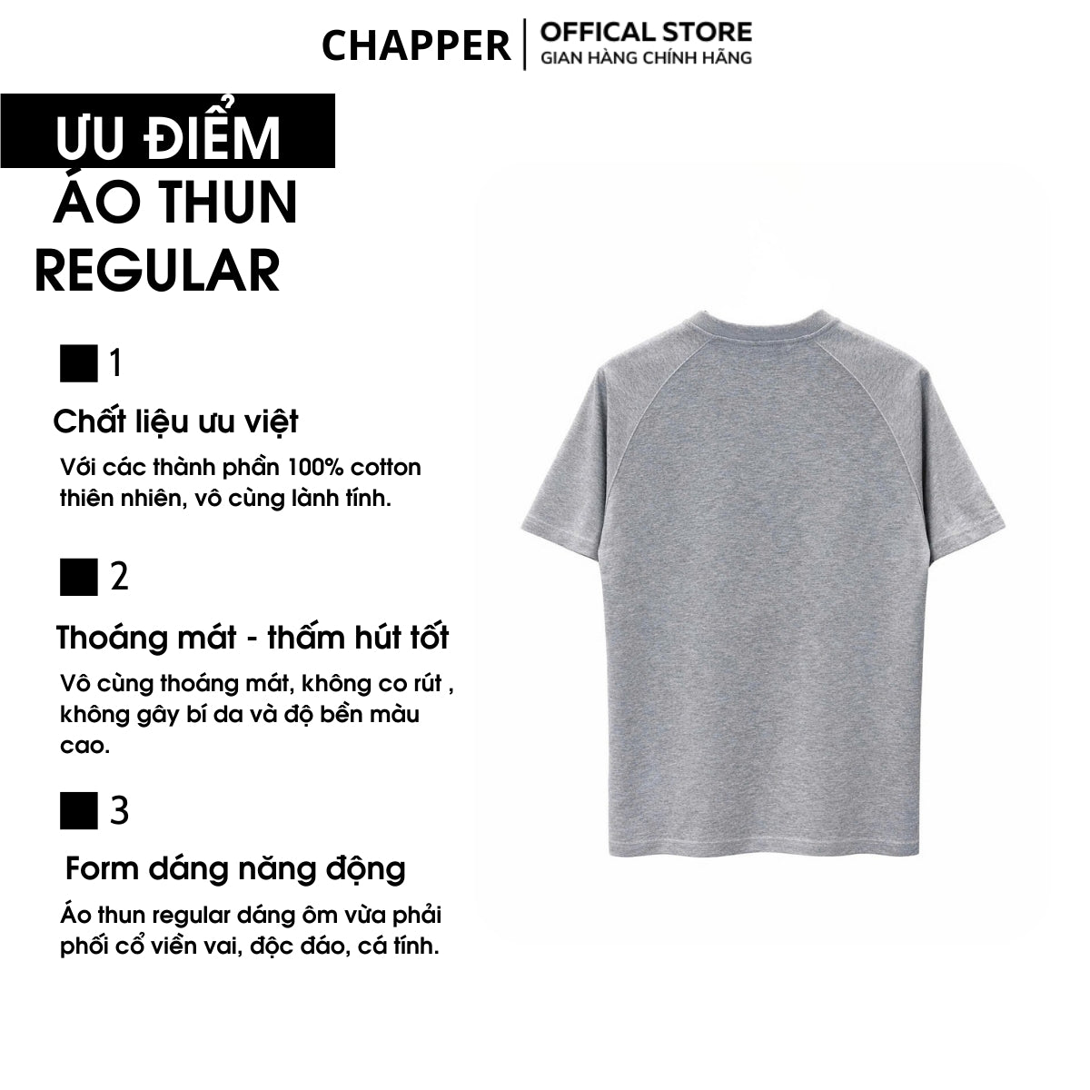 Áo thun nam CHAPPER vai chéo form Regular, vải cotton cao cấp, định lượng 250gms - APCP036
