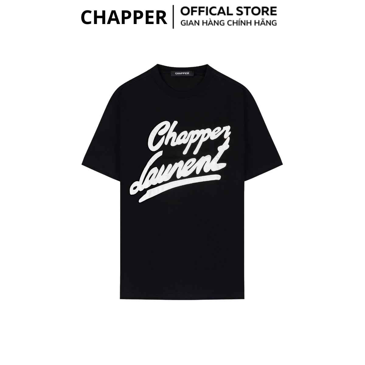 Áo thun nam nữ cổ tròn Chapper chữ thêu da, form Unisex, vải cotton thoáng mát - APCP005