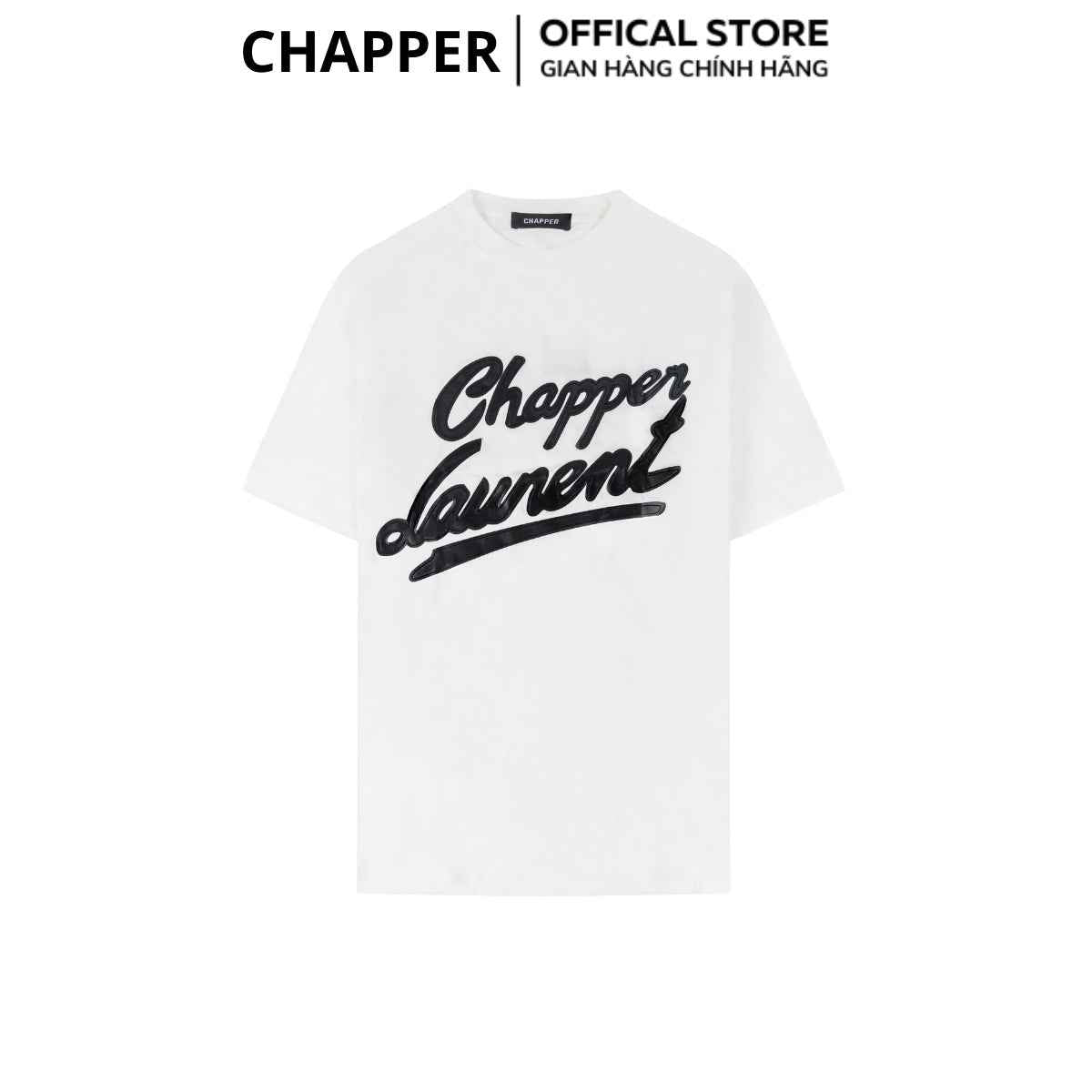 Áo thun nam nữ cổ tròn Chapper chữ thêu da, form Unisex, vải cotton thoáng mát - APCP005