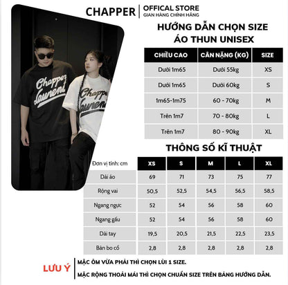 Áo thun nam nữ cổ tròn Chapper chữ thêu da, form Unisex, vải cotton thoáng mát - APCP005