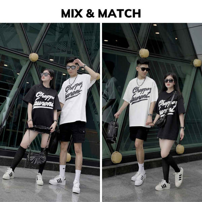 Áo thun nam nữ cổ tròn Chapper chữ thêu da, form Unisex, vải cotton thoáng mát - APCP005