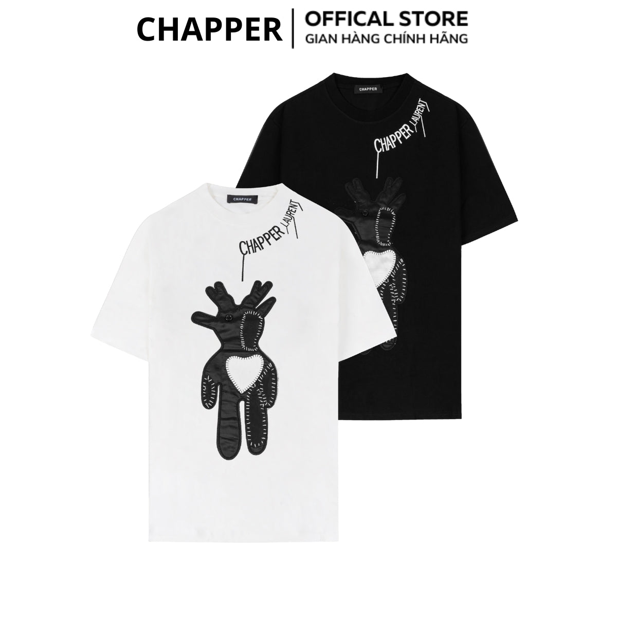 Áo thun nam nữ cổ tròn CHAPPER thêu Gấu, form Unisex, vải cotton 310gsm - APCP010