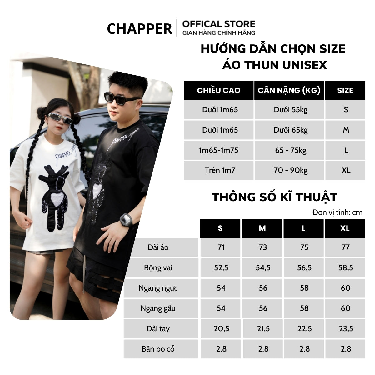 Áo thun nam nữ cổ tròn CHAPPER thêu Gấu, form Unisex, vải cotton 310gsm - APCP010
