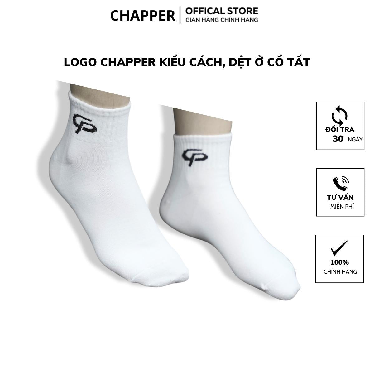 Tất nam nữ cổ trung CHAPPER cao cấp 3 màu kháng khuẩn khử mùi – TCP001