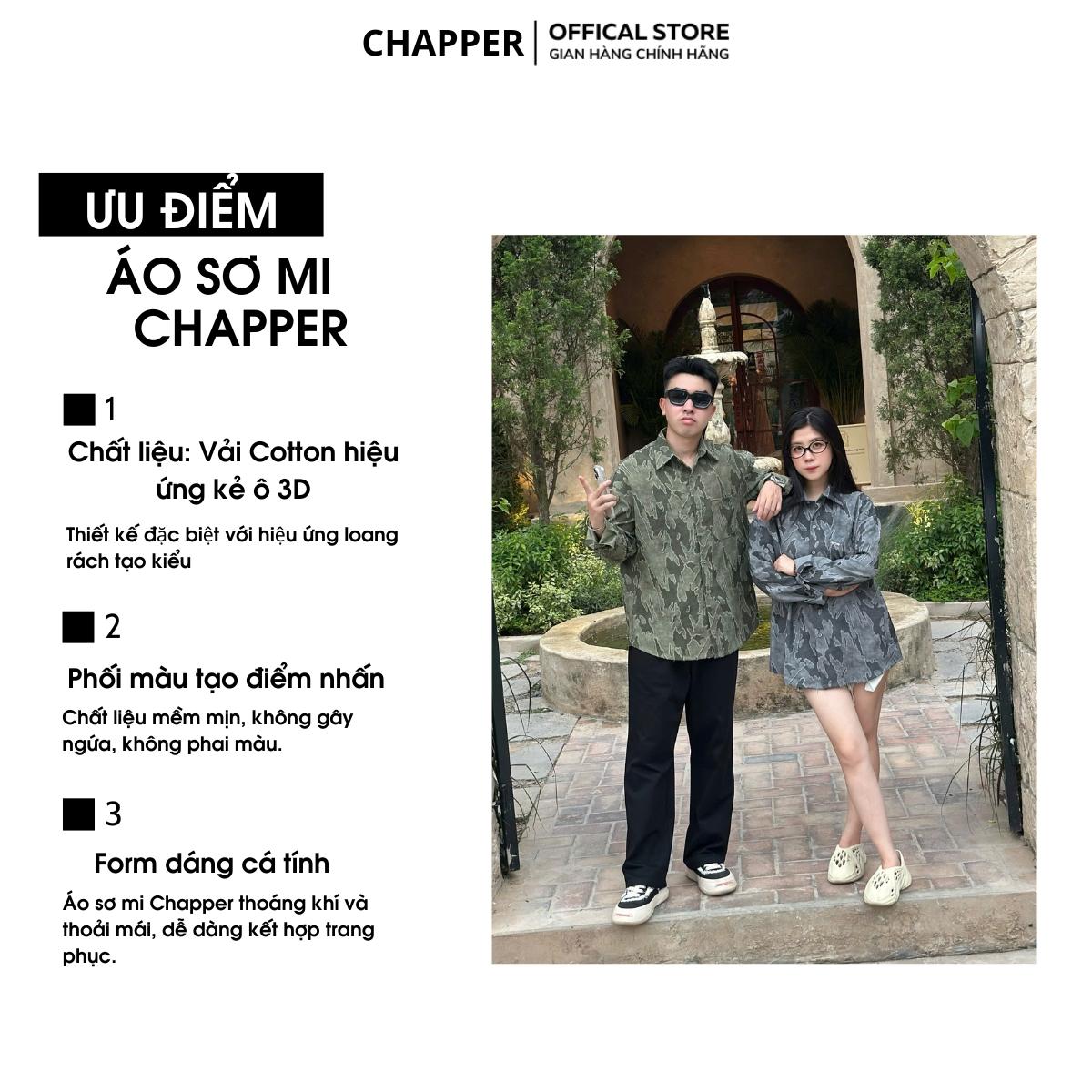 Áo sơ mi nam CHAPPER, vải dệt cao cấp hiệu ứng rách loang bụi bặm chính hãng - SMCP006