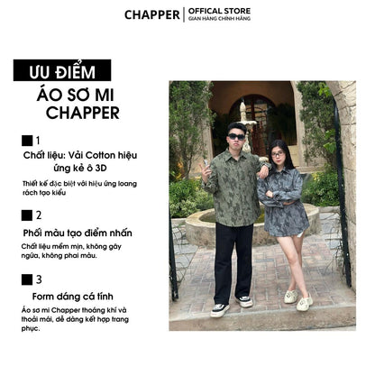 Áo sơ mi nam CHAPPER, vải dệt cao cấp hiệu ứng rách loang bụi bặm chính hãng - SMCP006