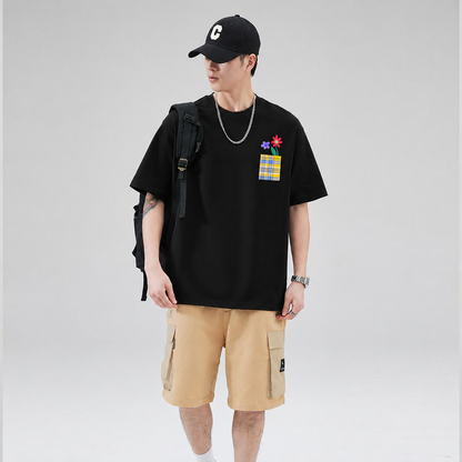 Áo thun nam nữ CHAPPER túi thêu hoa, định lượng 280gsm thoáng mát, form unisex - APCP041 - CHAPPER