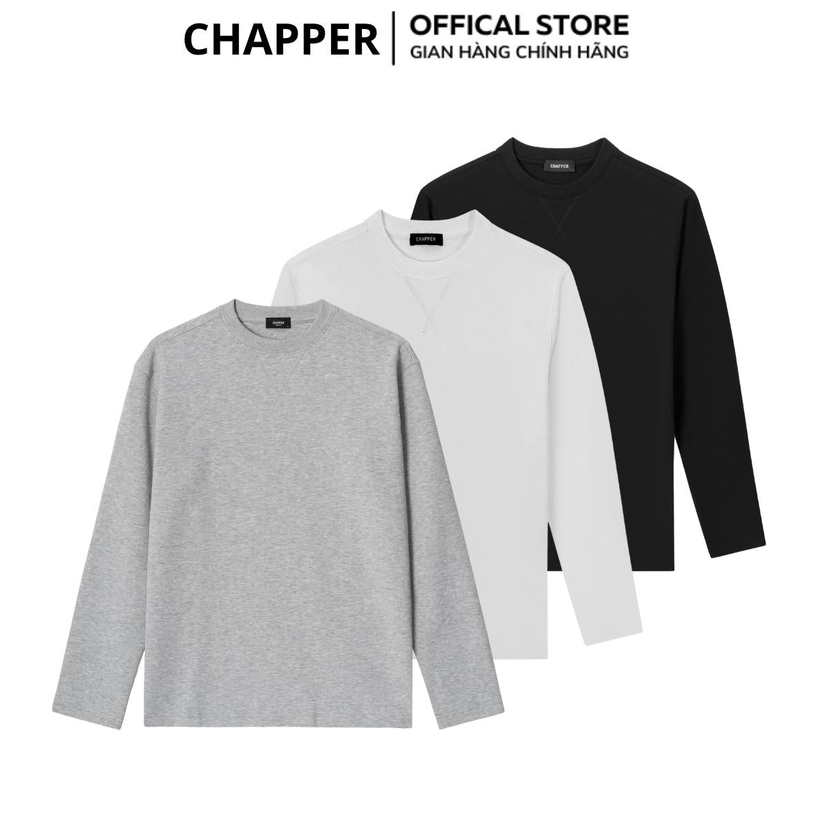 Áo thun dài tay CHAPPER cổ thêu chéo cao cấp, form Regular - ADCP005