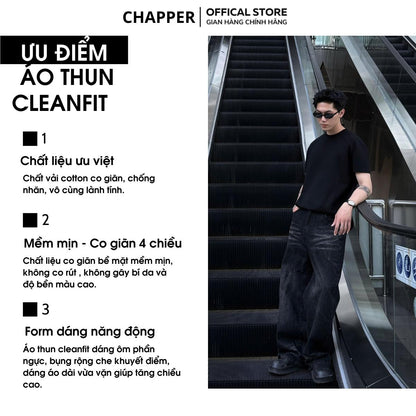 Áo thun CHAPPER định hình thân dáng, cổ tròn form Cleanfit tăng chiều cao nam nữ, co giãn chống nhăn - APCP030