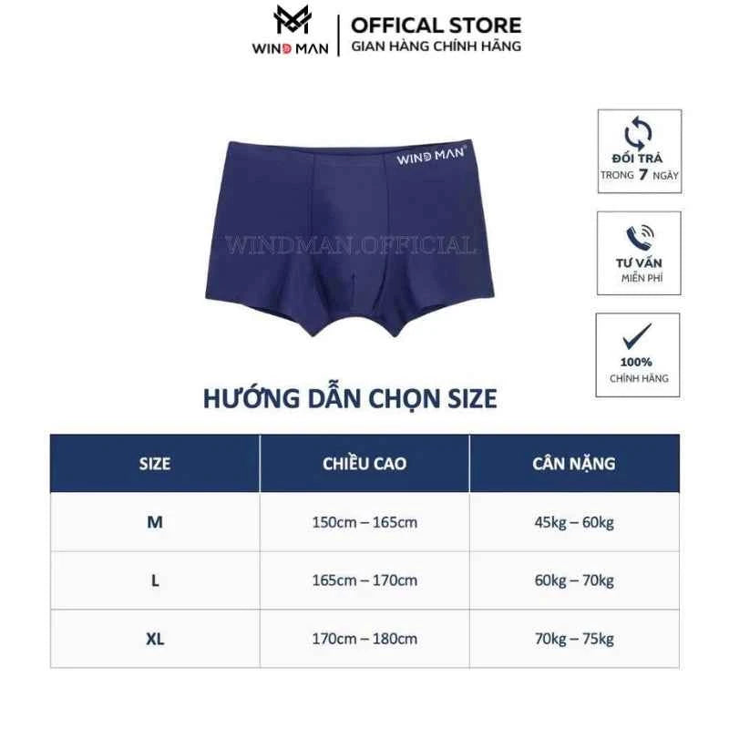 Quần Sịp Nam Boxer Thun Lạnh Windman, Chất Đúc Su Siêu Mỏng Kháng Khuẩn Co Dãn 4 Chiều